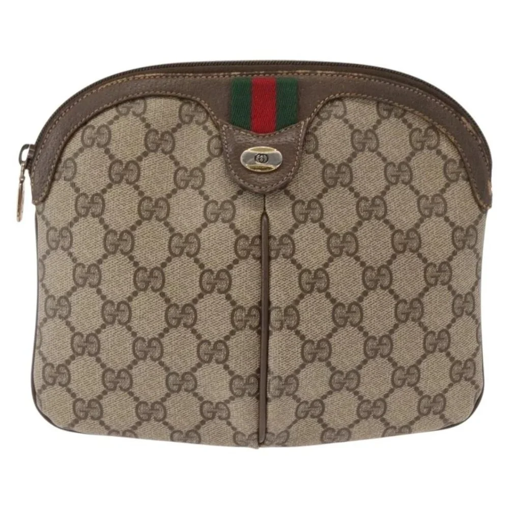 GUCCI GG Supreme Web Sherry Line Bag PVC Beige Gold 904 02 047 Auth ka922 - Picture 3 of 16